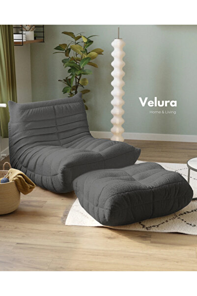 Velura Home & Living Muvva Berjer & Puflu Pofuduk Relax Koltuk & Armut Tekli Koltuk - Antrasit