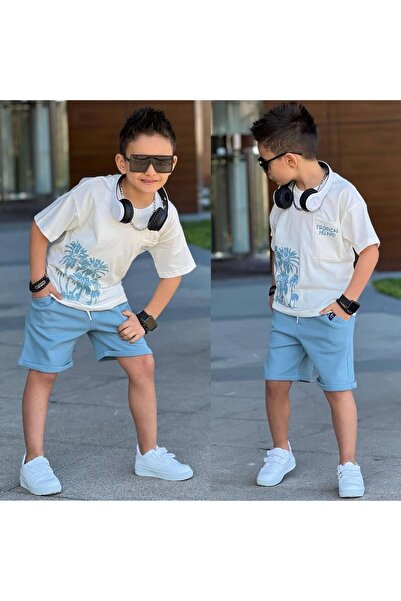 RAPAPA Boy's Combed Cotton Single Jersey Tropical Printed Shorts Set 11673m