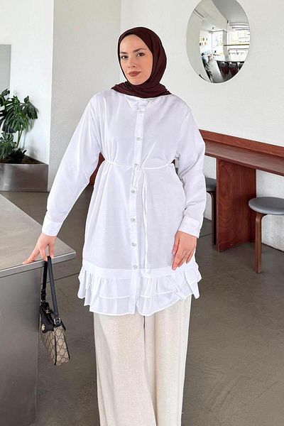 lamelif Ruffle Detailed Tunic White