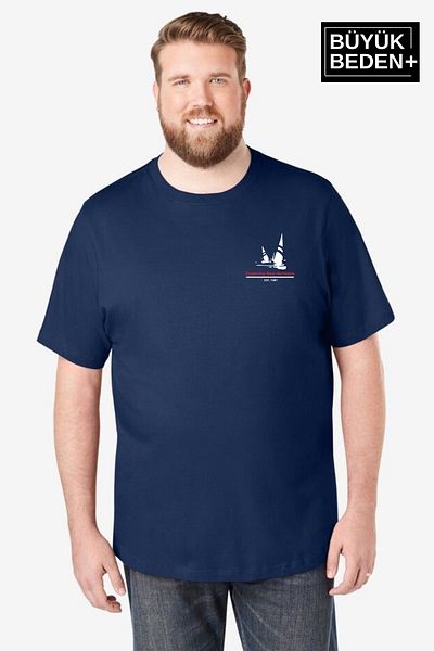 Superlife Superlife Men's Large Size Sailing Printed Crew Neck T-Shirt Spr25Bts903
