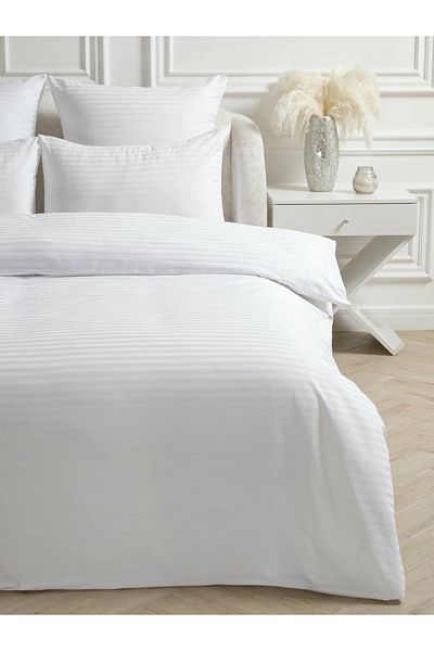 Bonny Home Set cuvertură dublă din satin de bumbac alb Line cu cearșafuri fără elastic Set 4 piese