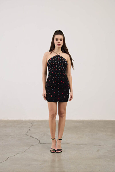 Angle Create Kırmızı Mavi Taşlı Mini Elbise