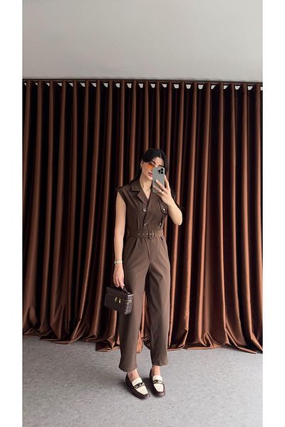 HAZELANNA Bitter Brown Trench Jumpsuit