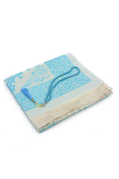 ihvanonline Gift Slub Bag, Prayer Beads, Dowry Prayer Rug Set Blue