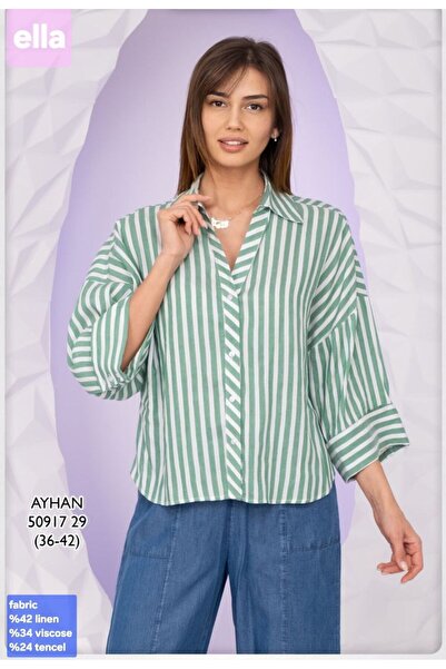 AYHAN Смугаста сорочка з широкими рукавами з бавовни