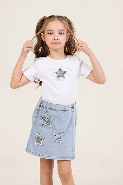 DMB BOYS & GIRLS Star Sequin Detailed Ribbed Short Sleeve T-Shirt and Shorts Skirt Eid Special Day Girl's Set