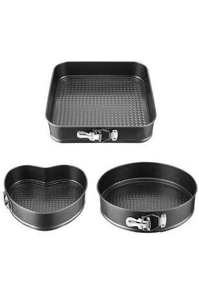 PUFO Set de 3 tăvi metalice de copt pentru prăjituri Pufo Cake, cu bază detașabilă și diferite forme
