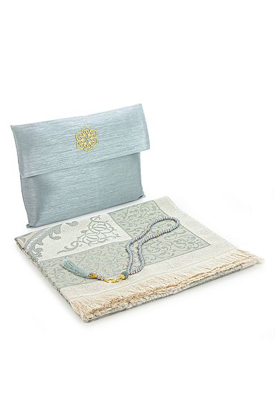 ihvanonline Gift Slub Bag, Prayer Beads, Dowry Prayer Rug Set Gray