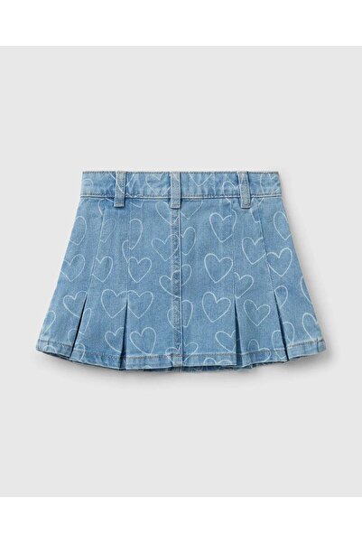 United Colors of Benetton Kız Çocuk Denim Taş Yıkama Pileli Denim Etek