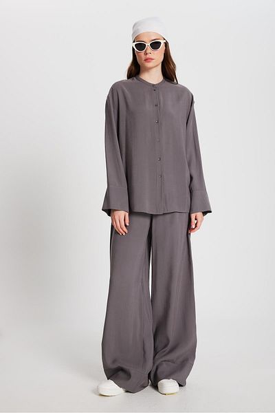 minaaise Women's Anthracite 100% Modal Bottom/Top Shirt and Pants Set 29137