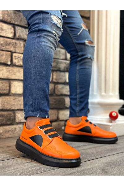 pabucmarketi Laceless Elastic Casual Men's Shoes Orange Black (Black Sole)