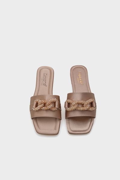 Capone Outfitters Γυναικείες παντόφλες Katlin Flat Heeled Satin Stone Blunt Toe