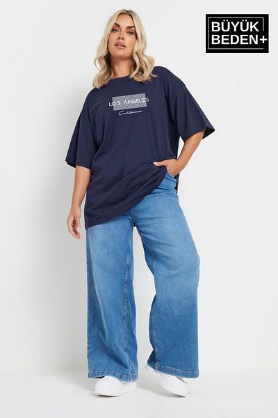 Superlife Superlife Women's Large Size Las Angeles Printed Crew Neck T-Shirt Spr25Btk909