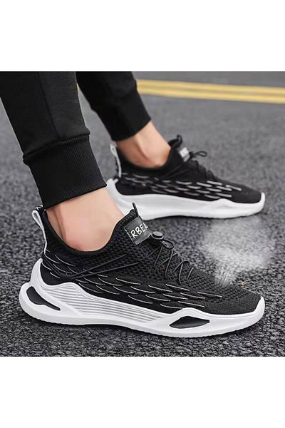 Muchmy Men Sneakers Lace Closure Outdoor Sports Running Lightweight Black Sneakers