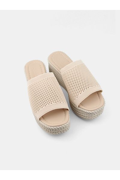 MAGGIO Women's Nude Wedge Heel Daily Knitwear Slippers