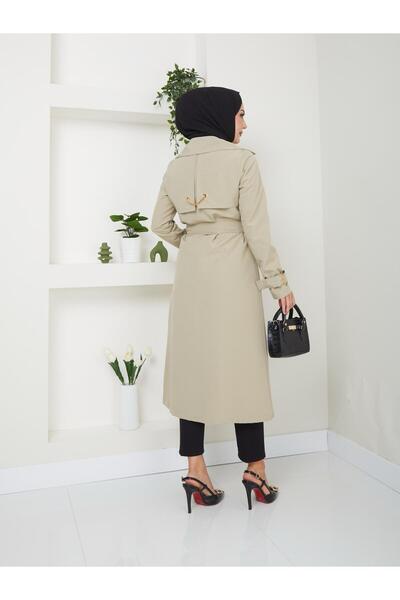 KMKkombin Medium Length Trench Coat with Chain on the Back