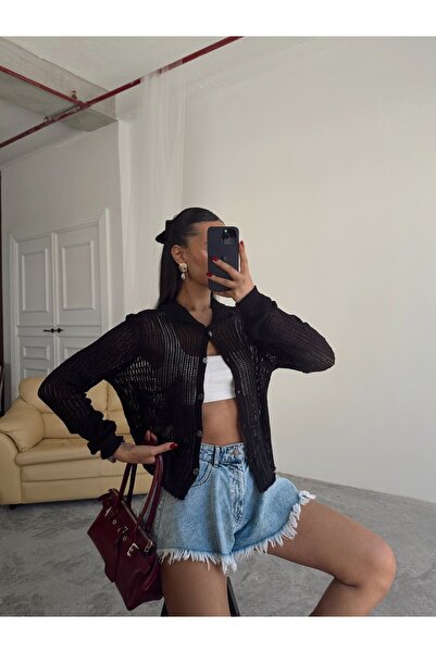 mydukkan.co Elena Knitwear Cardigan ajurat negru