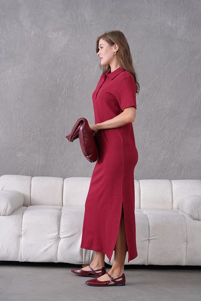 Park Karon Polo Neck Short Sleeve Slit Loose Combed Cotton Dress