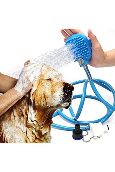 PUFO Practical Pufo Pet device with hose for washing and brushing pets, blue