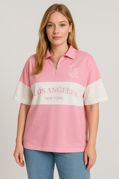 Altamira Μπλουζάκι Unisex ροζ Λος Άντζελες με στάμπα με φερμουάρ με φερμουάρ
