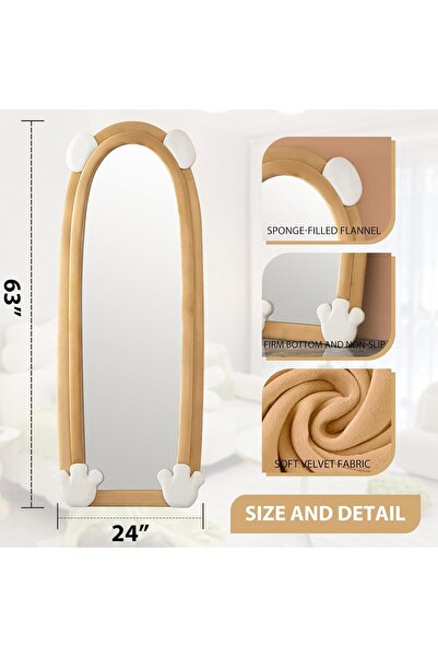 Generic Full Length Mirror Floor Mirror, Wall Mirror Soft Velvet Fabric Frame Brown160x60CM