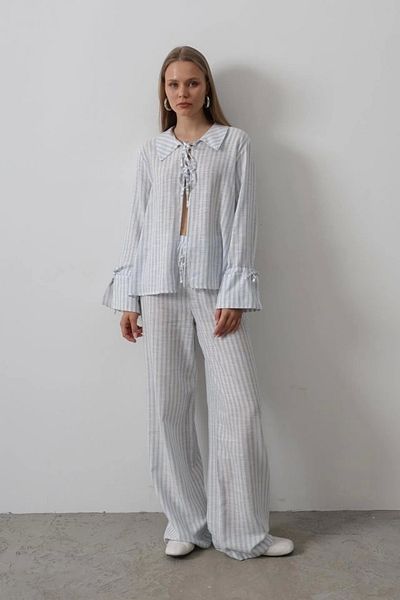 nedo7 Striped Tie-Up Trousers Suit - Blue