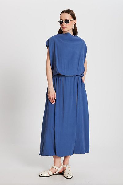 minaaise Women's Indigo Modal Fabric Bottom/Top Blouse and Skirt Balloon Suit 29237