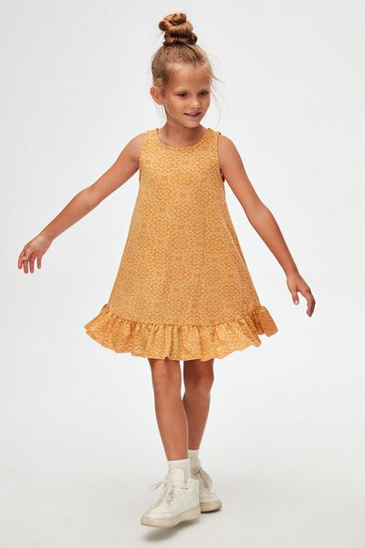 LOVETTI Mustard Clover Pattern Girl's Ruffled Bell Skirt Dress