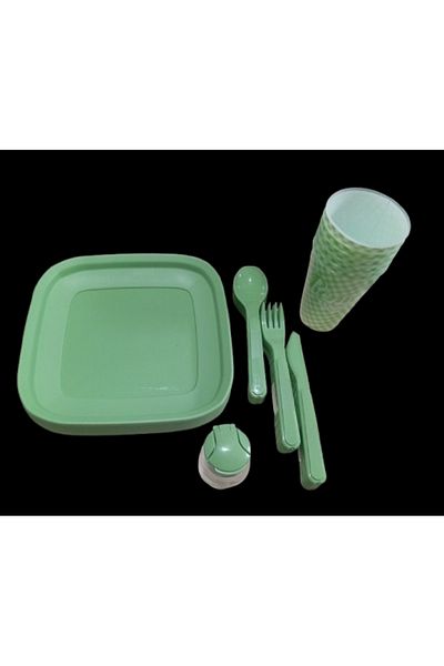 Lider MAGNESİA Picnic Set for 6 People Plate Fork Spoon Knife Glass Salt Shaker Product Is Shipped Without Outer Box