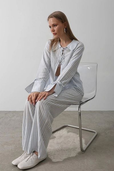 nedo7 Striped Tie-Up Trousers Suit - Blue