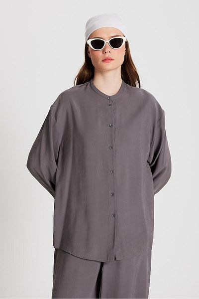 minaaise Women's Anthracite 100% Modal Bottom/Top Shirt and Pants Set 29137