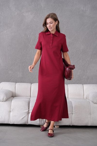 Park Karon Polo Neck Short Sleeve Slit Loose Combed Cotton Dress