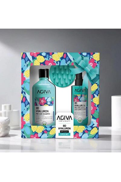 Agiva 8D Hyaluron 3-Pack Shampoo 500 ml & Liquid Conditioner 200 ml & Massage Comb