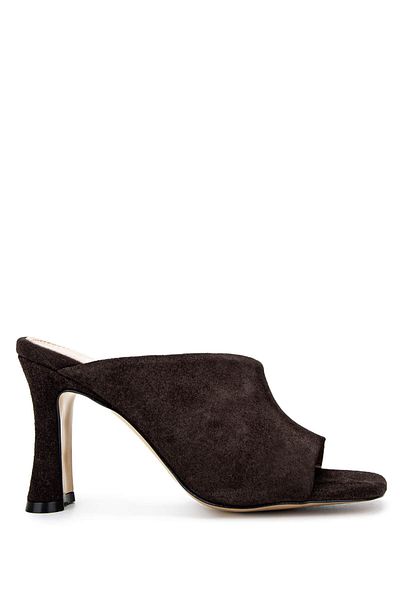 Tamer Tanca Women's Genuine Leather Brown Suede Heeled Slippers