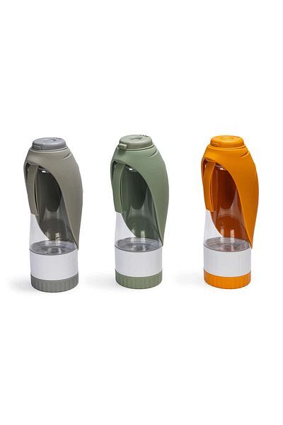 Beeztees Dog Travel Water Bottle, Treat Container, Silicone, Various Colors, 25X9X9Cm, 600ml Svlrs