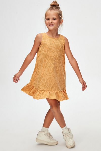 LOVETTI Mustard Clover Pattern Girl's Ruffled Bell Skirt Dress