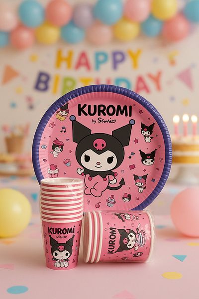 AKTEZ-EL Kuromi Paper Plate - Cup 8 Pack