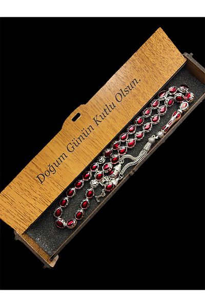 KANUNİ TESBİH Red Enamel Embroidered Letter Metal Rosary, Letter Rosary, Gift Rosary, Men's Rosary