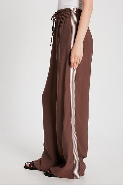 minaaise Women's Brown 100% Modal Loose Cut Side Striped Trousers 29139