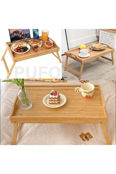 PUFO breakfast tray with bamboo handles for serving in bed with foldable legs, 50 x 30 cm, brown