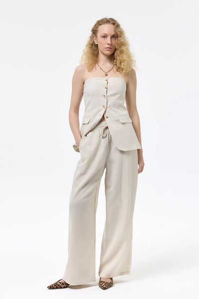 Quzu Elastic Waist Linen Trousers Natural