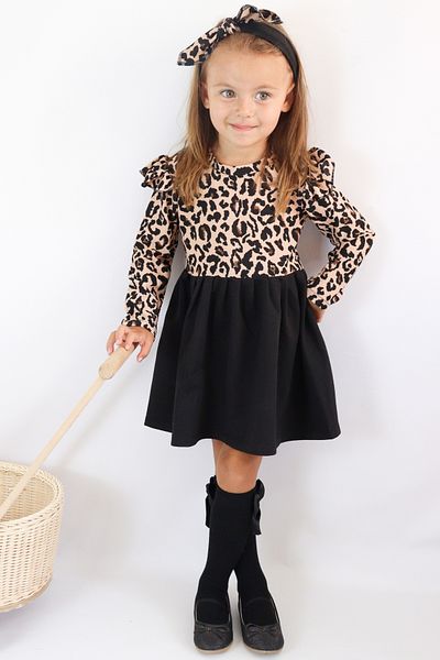 Parla Kids Set de bandane rochie cu mâneci lungi cu volane cu imprimeu leopard pentru fete
