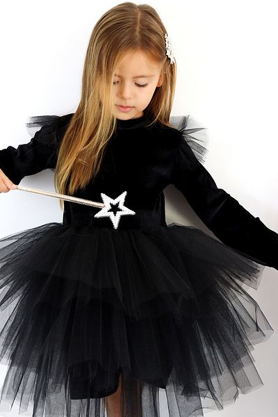 Parla Kids Girl's Pearly Black Long Sleeve Velvet Tulle Tutu Wedding Birthday Party April 23 Dress