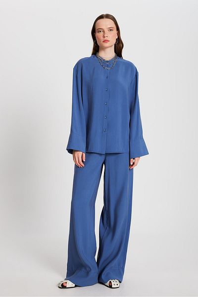 minaaise Women's Indigo 100% Modal Bottom/Top Shirt and Pants Suit 29137