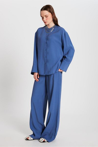 minaaise Women's Indigo 100% Modal Bottom/Top Shirt and Pants Suit 29137
