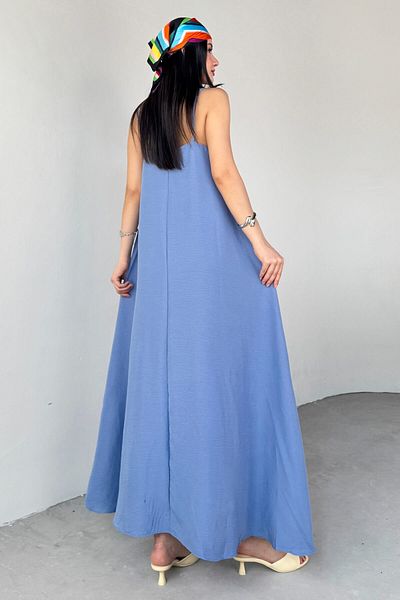Cappmoda ELB-2975 Rochie albastră cu bretele ajustabile de lungime midi