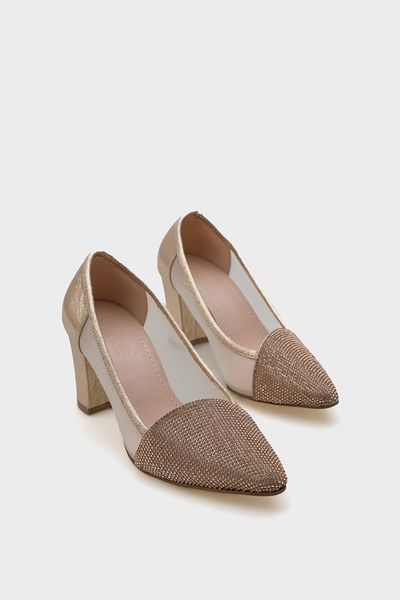 Capone Outfitters Nora Damen-Schuhe mit spitzem Zehenbereich, Mesh und Stein, mittlerer Absatz