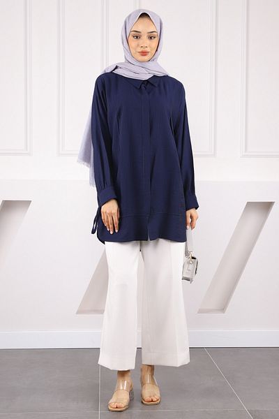 İmajButik Navy Blue Sleeve Tie Tunic
