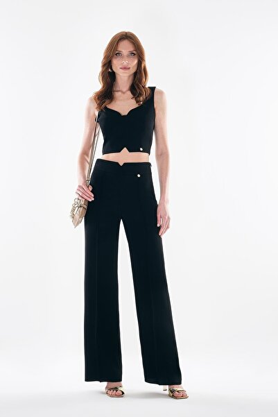 EXPLOSION Göğüs Dekolteli Gold Metal Fermuarlı Crop Bluz