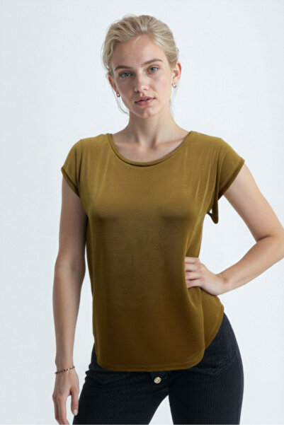 WESTMARK LONDON Χρυσό χρώμα Crew λαιμόκοψη βαμβακερό γυναικείο κοντομάνικο μπλουζάκι BETTY O-NECK TOP